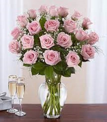 24 Pink Roses in Vase