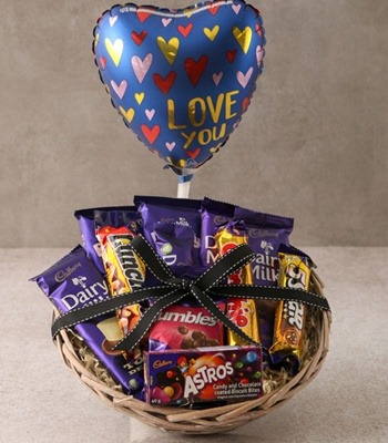 Valentine's Day Cadbury Chocolate Gift Basket - Large with Balloon