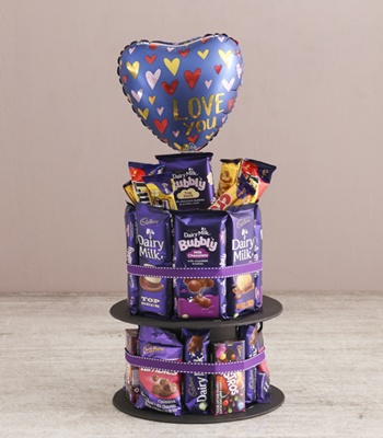 Valentine's Day Chocolate Tower with Balloon & Teddy