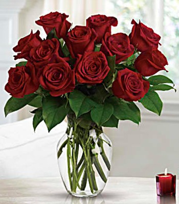 Valentine's Day Dozen Red Roses in Vase