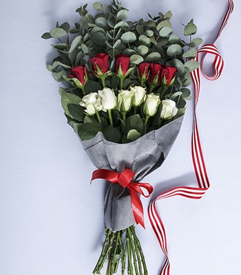 Valentine's Day Red & White Roses Bouquet