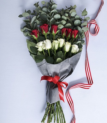 Valentine's Day Red & White Roses Bouquet