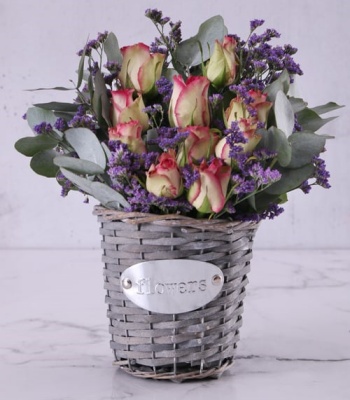 Variegated Roses in Basket