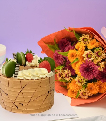 Chocolate Cake & Fresh Flowers Gift Combo