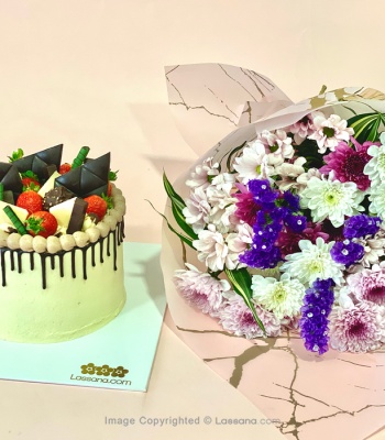 Chrysanthemum Bouquet & Chocolate Fudge Cake Combo