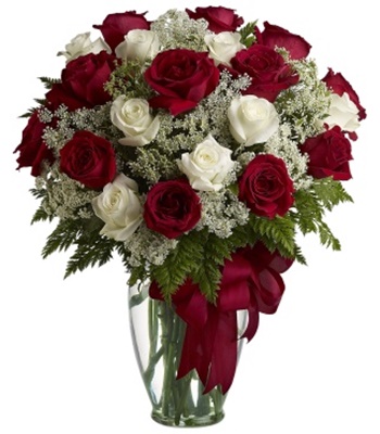 Divine Love Bouquet - Red and White Love Roses