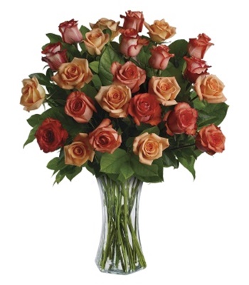 Happy Valentine's Day with 18 Orange Roses in Sparkling Flared Vase