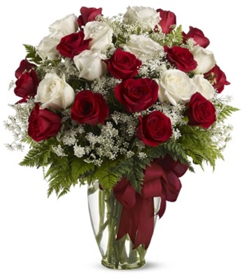 18 Red & White Rose Bouquet