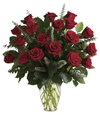 18 Red Roses With Free Glass Vase