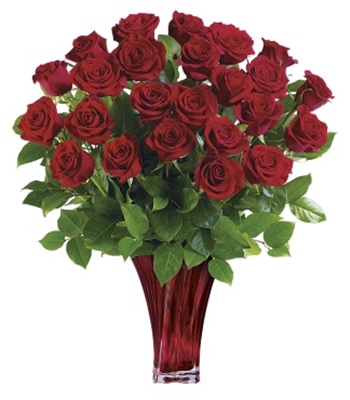 24 Red Rose Arrangement in Red Vase