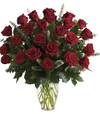 24 Red Rose Arrangement With Classic Glass Vase