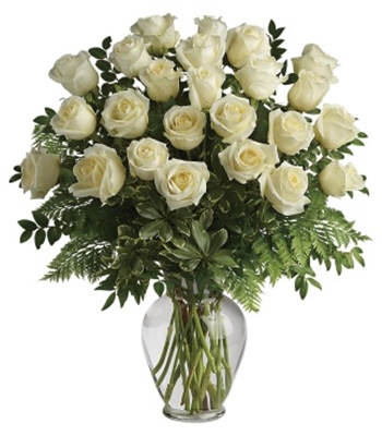 24 White Roses - Free Classic Glass Vase