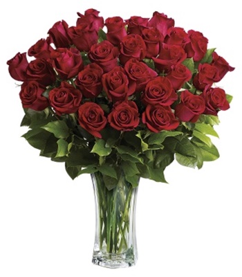 36 Red Rose Arrangement in Flared Glass Vase
