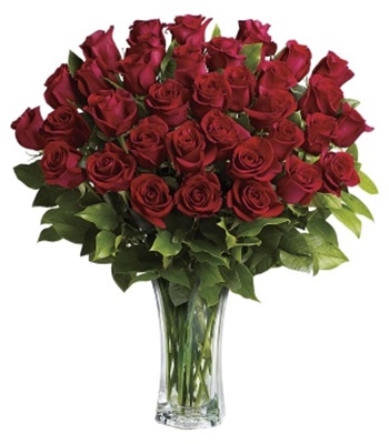 48 Red Roses In Flared Glass Vase