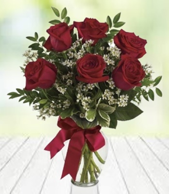 6 Red Roses Free Sparkling Vase