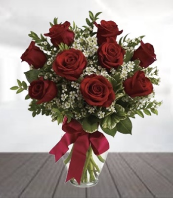 9 Red Roses Free Sparkling Vase