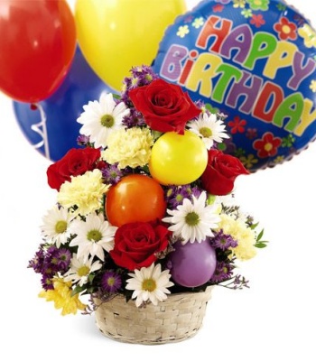 Birthday Flower Basket and Balloon
