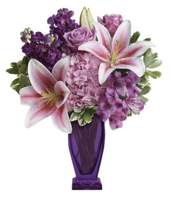 Blushing Violet Flowers  In Exclusive Violet Couture Vase