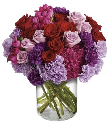 A Lavish Bouquet Of Reds, Pinks & Purple Flowers
