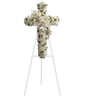 Divine Light All White Flowers Standing Cross