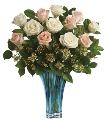 18 Radiant Roses in Alluring Azure Vase