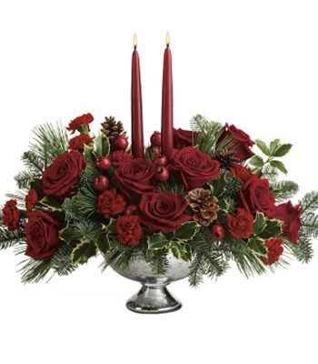 Elegant Christmas Centerpiece In Shimmering Bowl