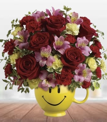 Seasonal Flowers in Smiling Ceramic Mug