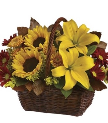 Golden Gift Basket Of Flowers