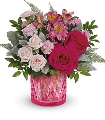 Hot Pink Roses In Glass Vase