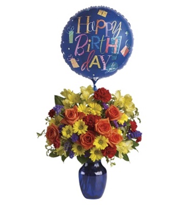 Birthday Flower Arrangement with Birthday Balloon