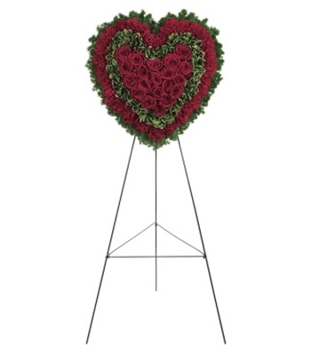 Funeral Flower Arrangement - Heart Shaped Red Rose Spray