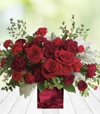 Red Rose Flower Bouquet with Mix Flowers in Artistic Vase