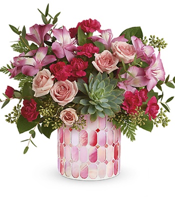 Valentine's Day Pink Flowers In Glass Vase