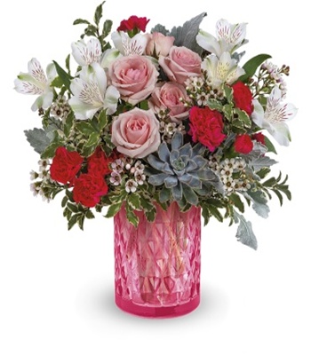 Pink Rose Bouquet In Glass Vase