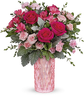 Pink Roses In Pink Keepsake Vase