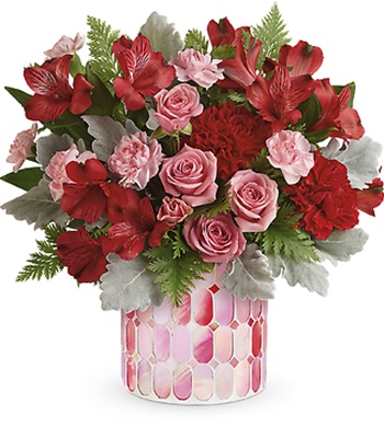 Valentine's Day Gift - Red & Pink Flowers Magnificent Pink Mosaic Vase