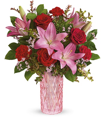 Red Roses And Pink Lilies In Vase