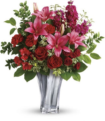 Romantic Red Roses and Pink Lily Arrangement