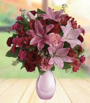 Rose and Lily Bouquet in Pink Vase