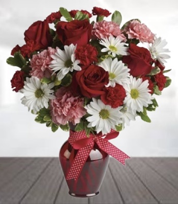 Roses, Daisies & Carnations Bouquet - Deluxe