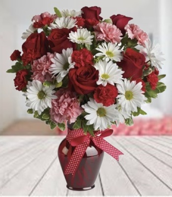 Roses, Daisies & Carnations Bouquet - Premium