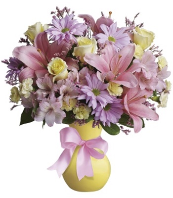 Simply Sweet Delicate Blooms in Yellow Vase