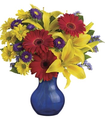 Yellow Flowers in Blue Vase