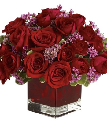 Valentine Red Roses in Cube Vase