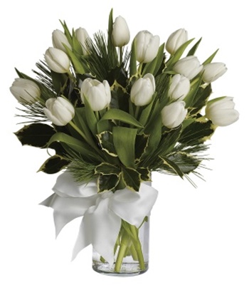 Wintertime Bouquet - Elegant Snow White Tulips Hand-Tied