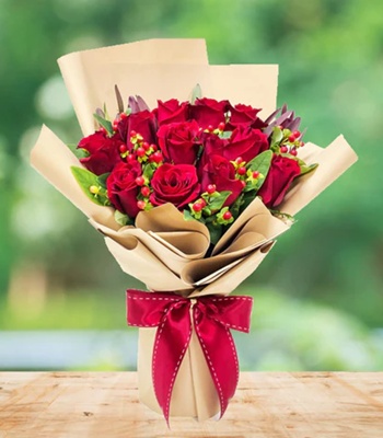 12 Red Roses with Green Fillers