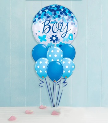 Baby Boy Balloon Bouquet - Confetti Theme Blue Polka Jumbo Size