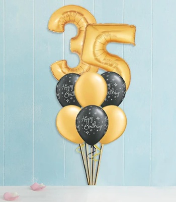 Birthday Balloon Any Number � Black, Sparkles and Gold Theme