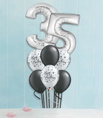 Birthday Balloon Bouquet - Any Age Silver And Black Color