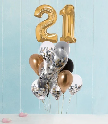 Birthday Balloon Bouquet - Any Two Number - Silver And Gold Confetti Theme